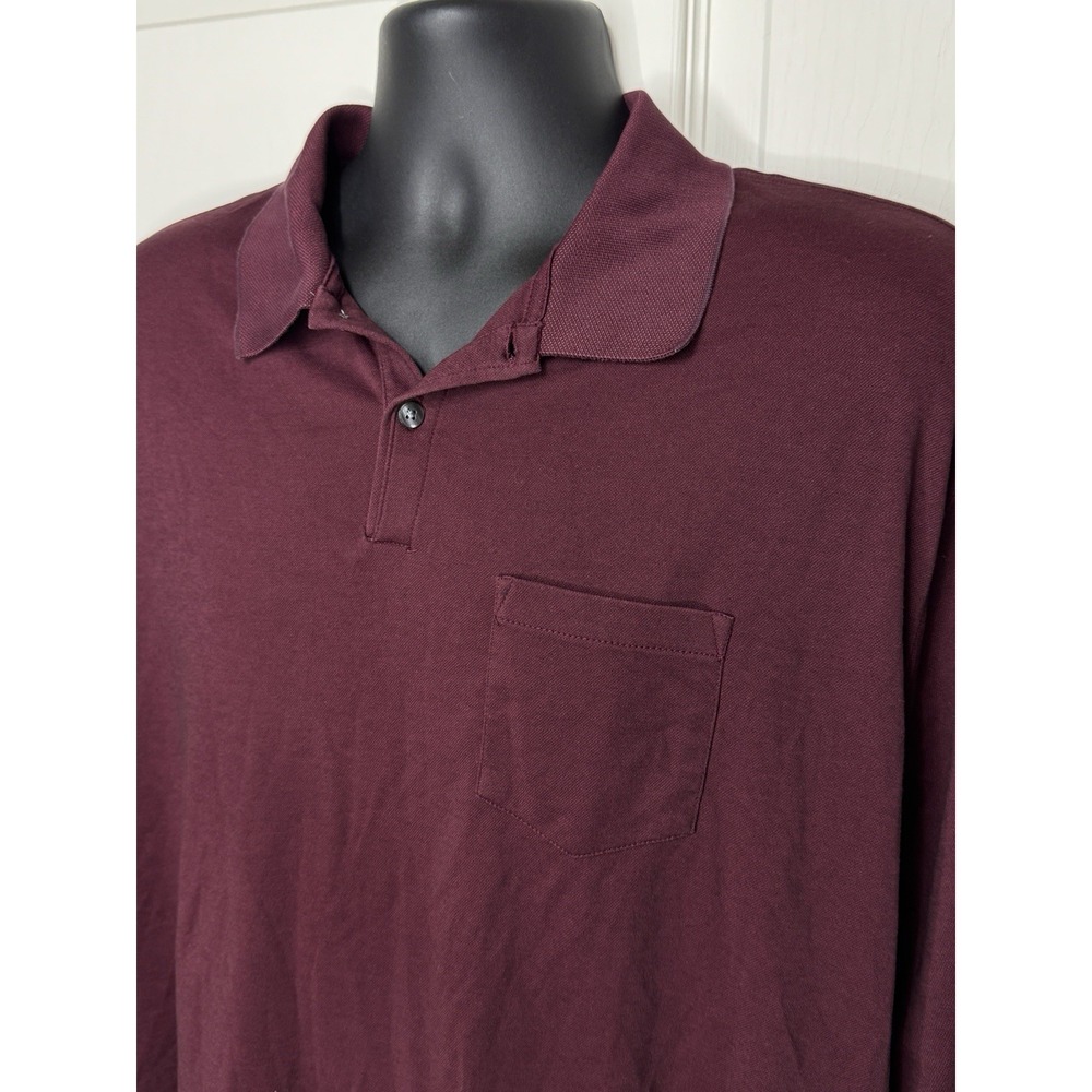 travelSMART Roundtree & Yorke Mens Solid Burgundy Long Sleeve Polo Pockets XL